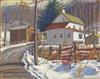 JOHN R. PEIRCE Group of 4 watercolors with gouache of Pennsylvania landscapes and village views.